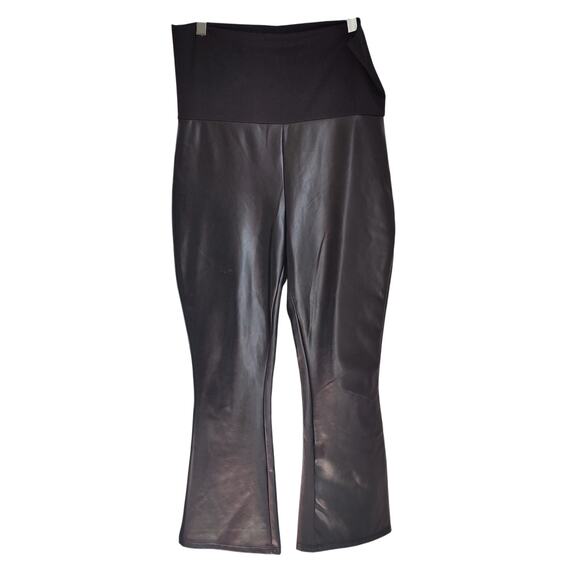 Hatch Sz S Maternity Black Vegan Faux Leather Kick Flare Cropped Pants Stretch - Picture 1 of 5